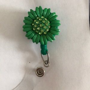 Green Flower Handmade ID Badge Reel